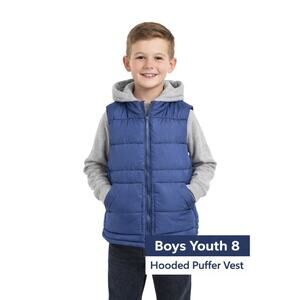 Pursky Boys Blue Puffer Vest Hooded Youth Size 8 Quilted Zip Front NWT